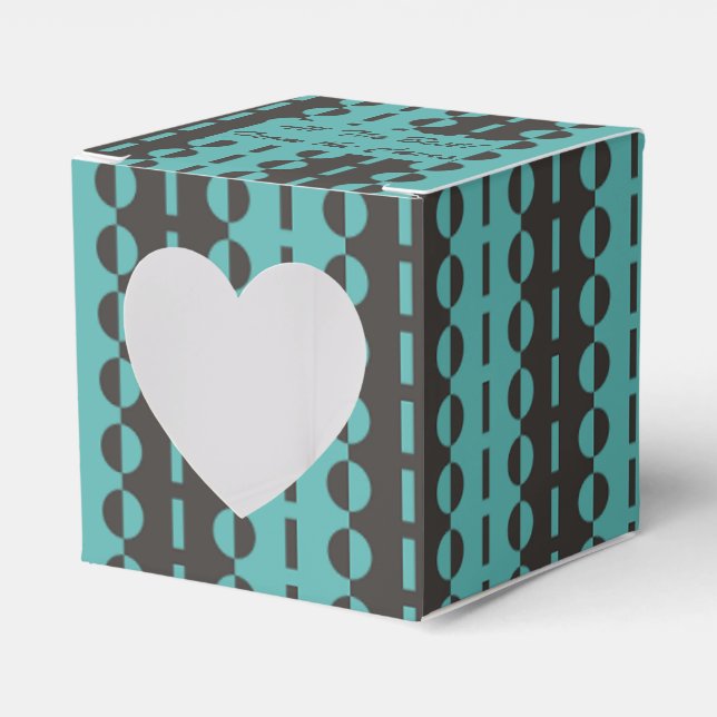 Circles on Stripes - Charcoal Blue Aqua Heart Favour Box (Front Side)
