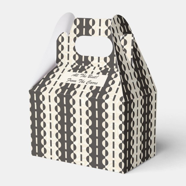 Circles on Stripes - Charcoal Cream Gable Favour Box (Front Side)
