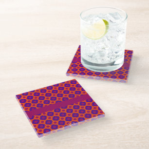 Circles Orange Violet Minimal Pattern Glass Coaster