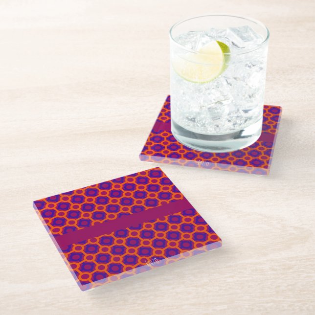 Circles Orange Violet Minimal Pattern Glass Coaster (Angled)