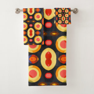 Circles Orange Yellow Black Bath Towel Set