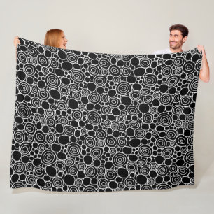 Circles Pattern 210819 - White on Black Fleece Blanket