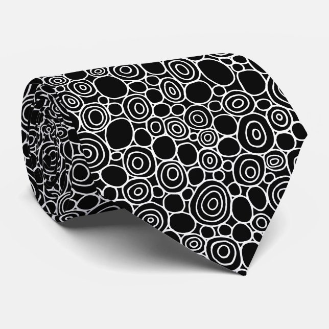 Circles Pattern 210819 - White on Black Tie (Rolled)