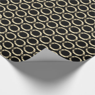 Circles Pattern Golden Rings Geometric Black Gold Wrapping Paper