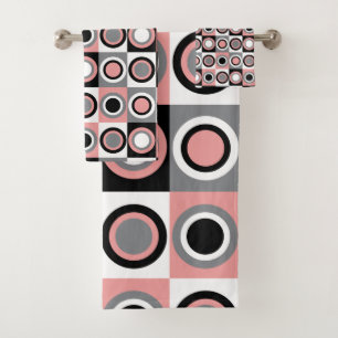 Circles Pink Grey White Retro Pattern Bath Towel Set