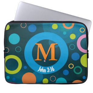 Circles Scripture Monogram Personalised BLUE Laptop Sleeve