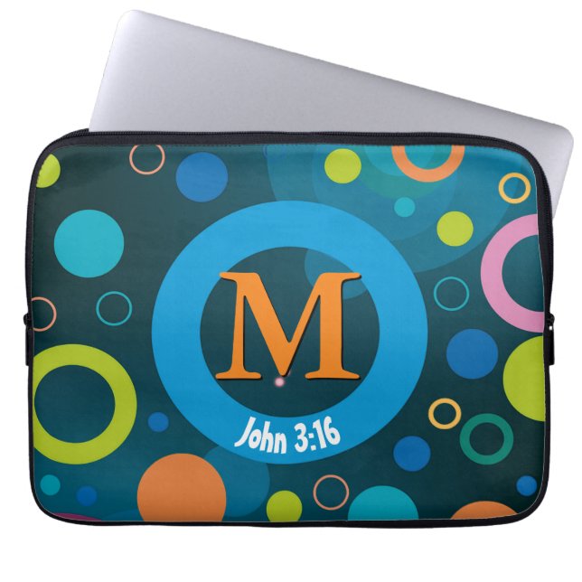 Circles Scripture Monogram Personalised BLUE Laptop Sleeve (Front)