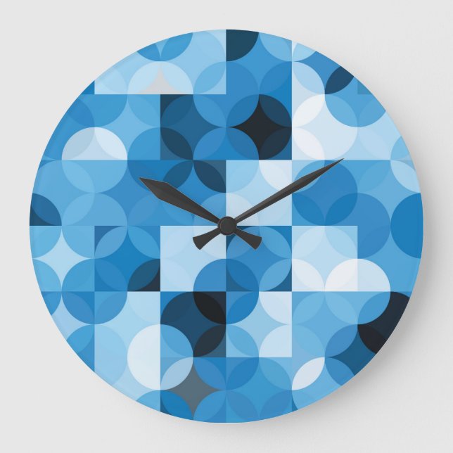 Circles Seamless: Abstract Blue Vintage Large Clock (Front)