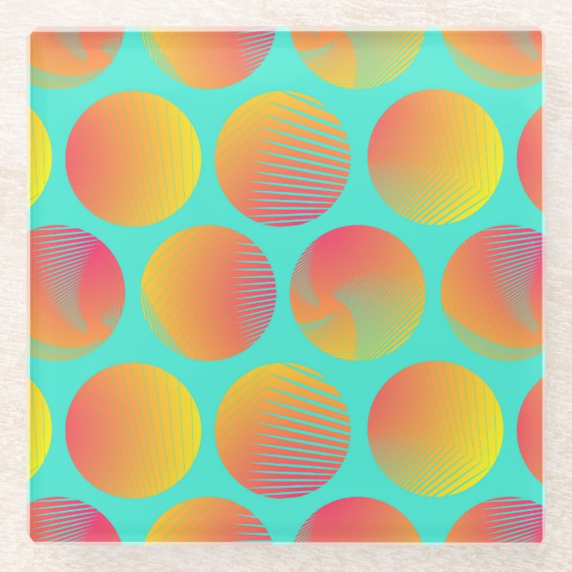 Circles Seamless Pattern: Orange and Blue. Glass Coaster (Front)
