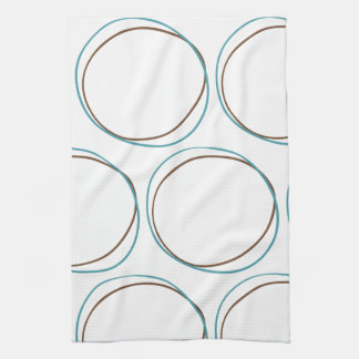 Circles Turquoise & Brown hand drawn minimal Boho Tea Towel