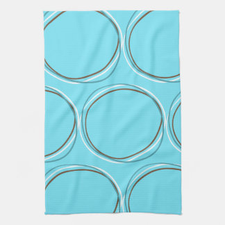 Circles Turquoise White Brown hand drawn Tea Towel
