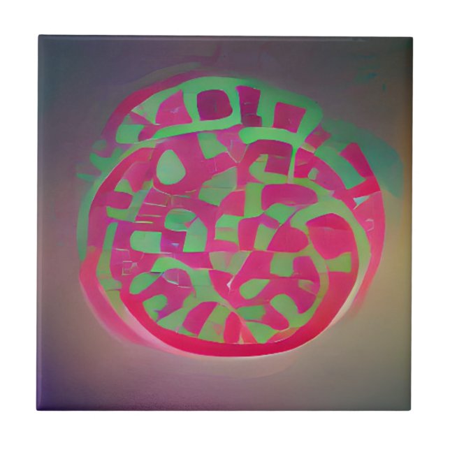 Circles watermelon green backlight abstract art tile (Front)