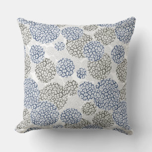 Circles with grey and blue leopard skin print cushion