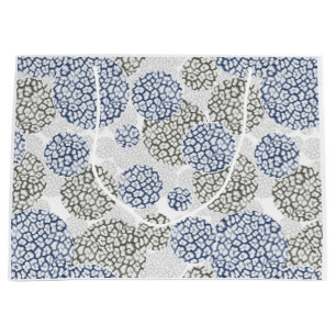 Circles with grey and blue leopard skin print  large gift bag