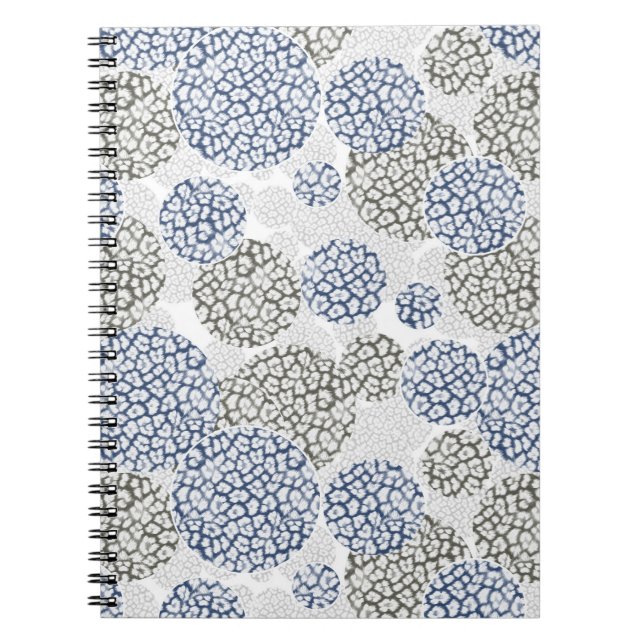 Circles with grey and blue leopard skin print  notebook (Front)