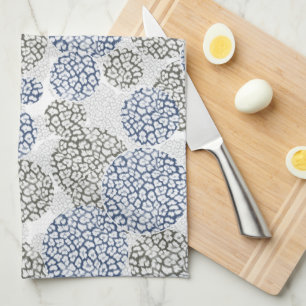 Circles with grey and blue leopard skin print  tea towel