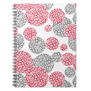 Circles with grey and red leopard skin print Notebook