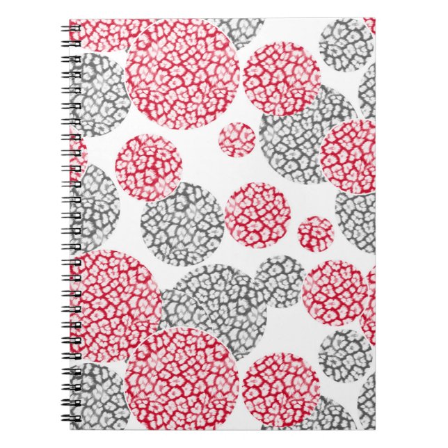  Circles with grey and red leopard skin print  Notebook (Front)