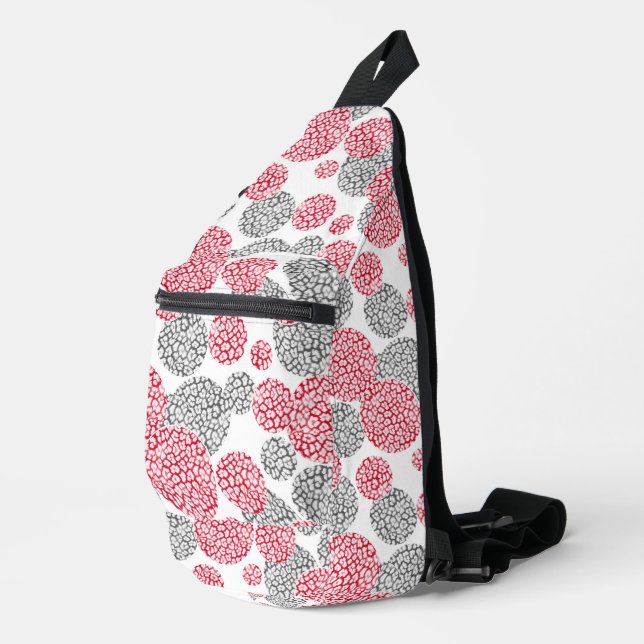  Circles with grey and red leopard skin print  Sling Bag (Right Corner)