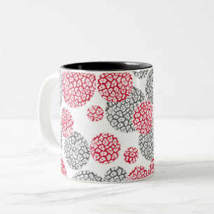 Circles with grey and red leopard skin print Two-Tone Coffee Mug