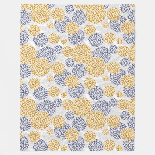 Circles with yellow and blue leopard skin print  fleece blanket (Front)