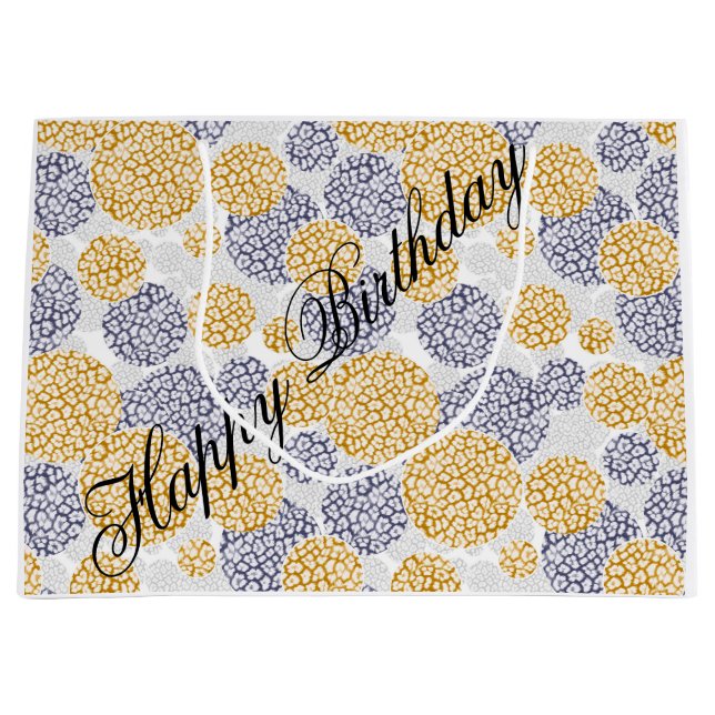 Circles with yellow and blue leopard skin print  large gift bag (Front)