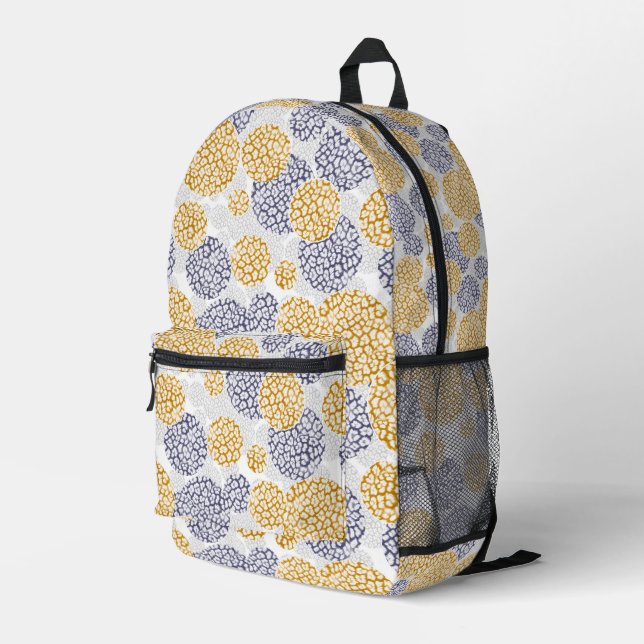 Circles with yellow and blue leopard skin print  printed backpack (Back Corner Right)