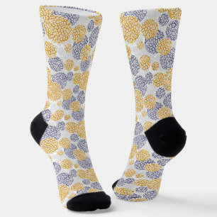 Circles with yellow and blue leopard skin print socks