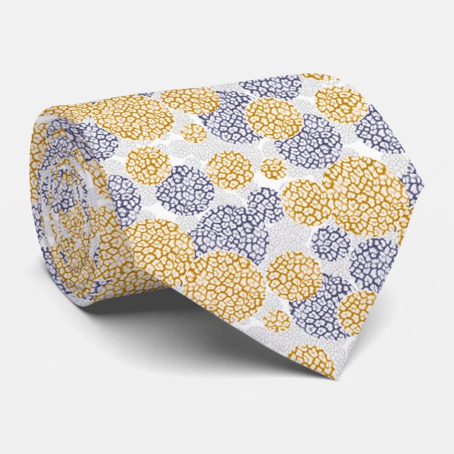 Circles with yellow and blue leopard skin print  tie (Rolled)