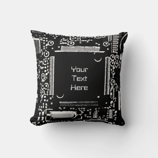 Circuit B & W 2 'Your Text' throw pillow square (Front)