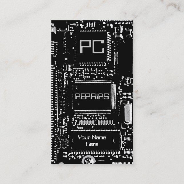 Circuit B & W 'PC repairs' business card grey (Front)