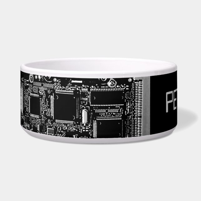 Circuit Black and White 2 dog bowl (Left)