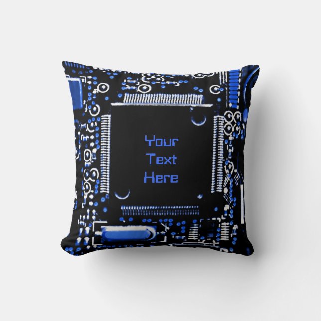 Circuit Blue 2 'Your Text' throw pillow square (Front)