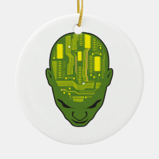 circuit board brain head yellow and green ceramic tree decoration