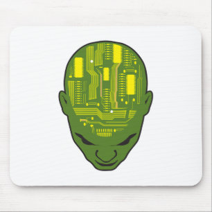 circuit board brain head yellow and green mouse pad