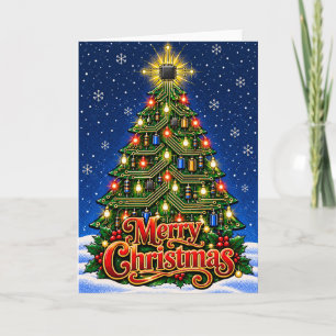 Circuit Board Christmas Tree with Microchip Star Holiday Card