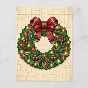 Circuit Board Christmas Wreath with Ribbon Cable B Postcard