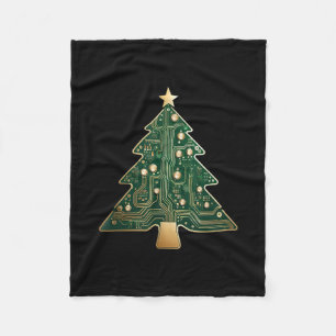Circuit Board Computer Tech Christmas Tree  Fleece Blanket