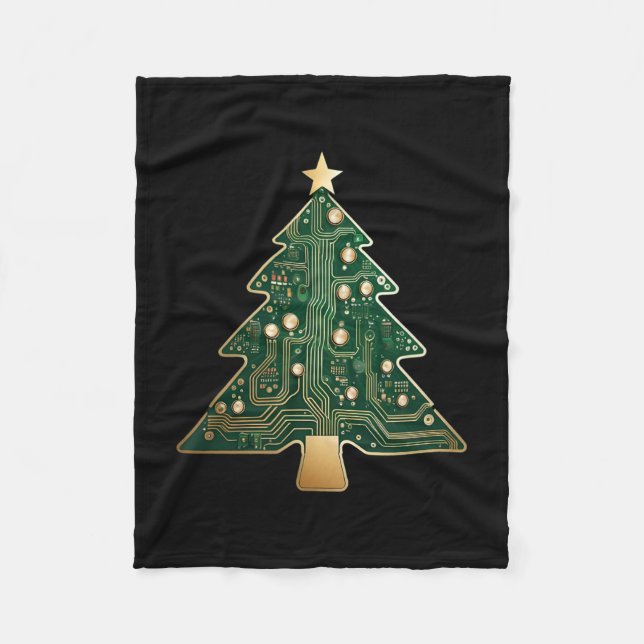 Circuit Board Computer Tech Christmas Tree  Fleece Blanket (Front)