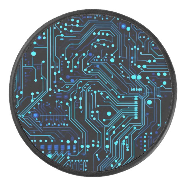 Circuit Board design illustration Cushion Hockey Puck (Front)