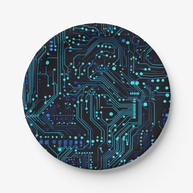 Circuit Board design illustration Cushion Paper Plate (Front)