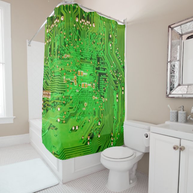 Circuit Board Design Shower Curtain (In Situ)