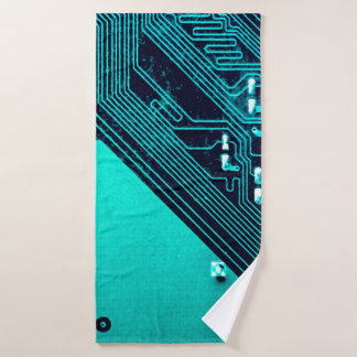 Circuit board. Electronic computer hardware techno Bath Towel