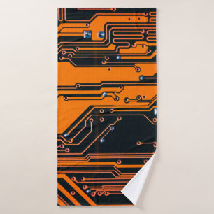 Circuit board. Electronic computer hardware techno Bath Towel