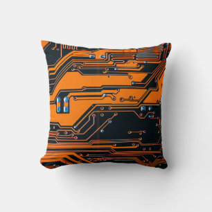 Circuit board. Electronic computer hardware techno Cushion