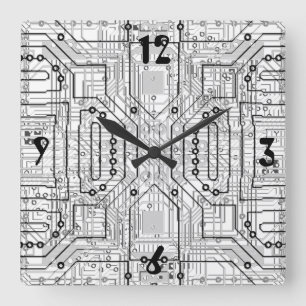 Circuit board in grey steel clock for techie geeks