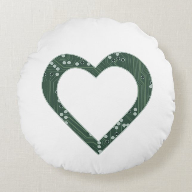 Circuit board Pattern Heart Round Pillow (Front)