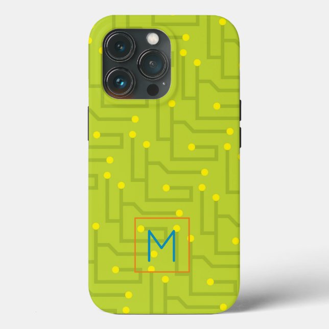Circuit Board Tech INITIAL green gaming fun Case-Mate iPhone Case (Back)