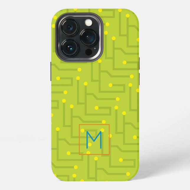 Circuit Board Tech INITIAL green gaming fun iPhone Case (Back)