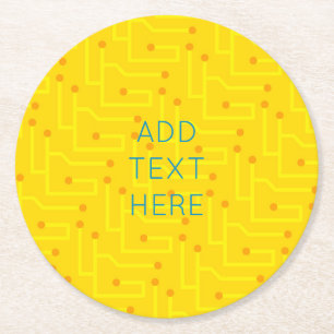 Circuit Board yellow orange Computer Tech Modern Round Paper Coaster